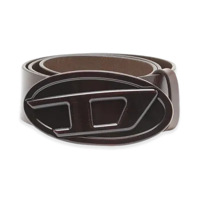 Diesel B-1Dr 2.0 4Cm Leather Belt With Glossy Oval D Buckle "Brown"