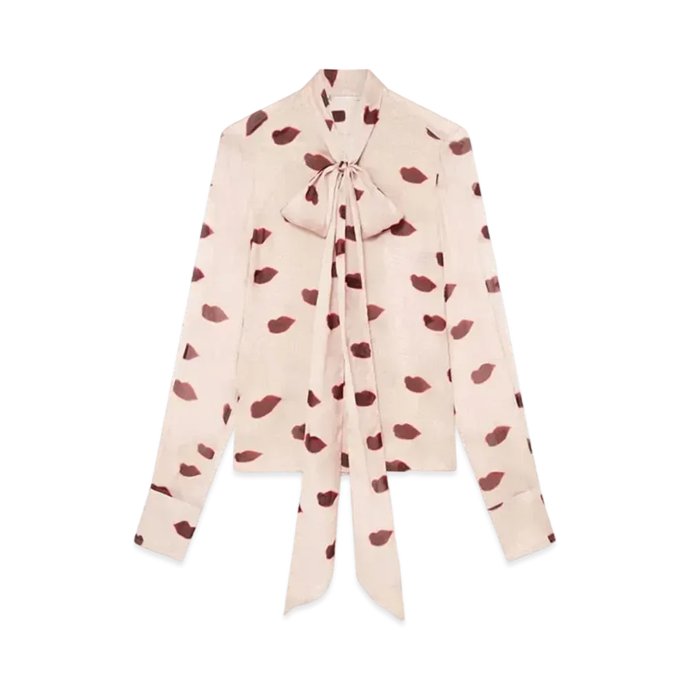 STELLA McCARTNEY Long-Sleeve Lips Print Top "Dusty Pink/Red"