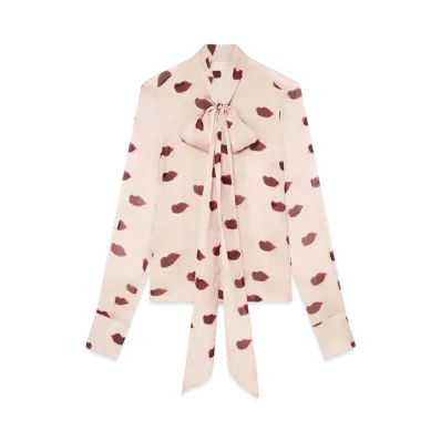 STELLA McCARTNEY Long-Sleeve Lips Print Top "Dusty Pink/Red"