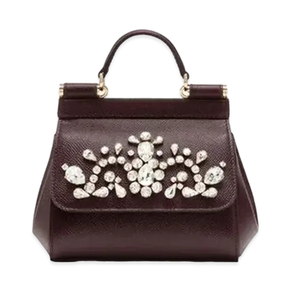 Dolce&Gabbana Sicily Bag Mini Dauphine Calfskin Rhinestone Embroidery "Violet"