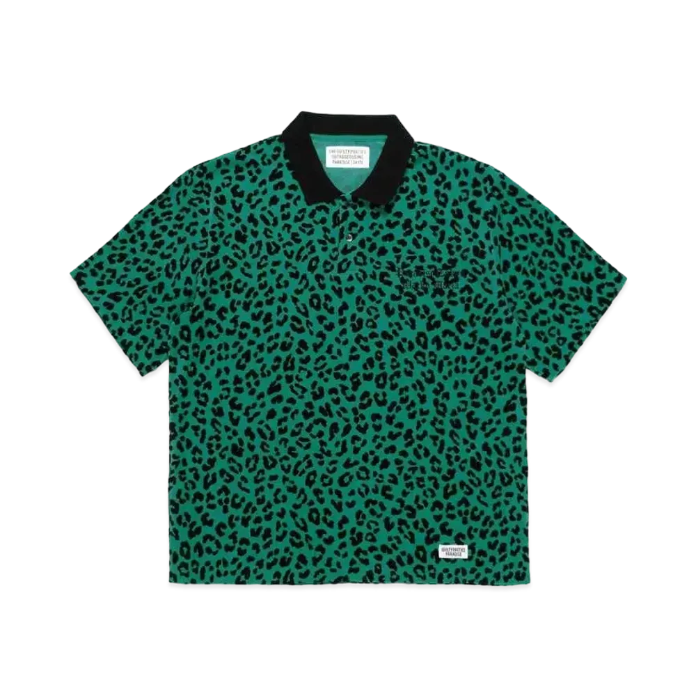 WACKO MARIA LEOPARD VELOUR POLO SHIRT "Green"