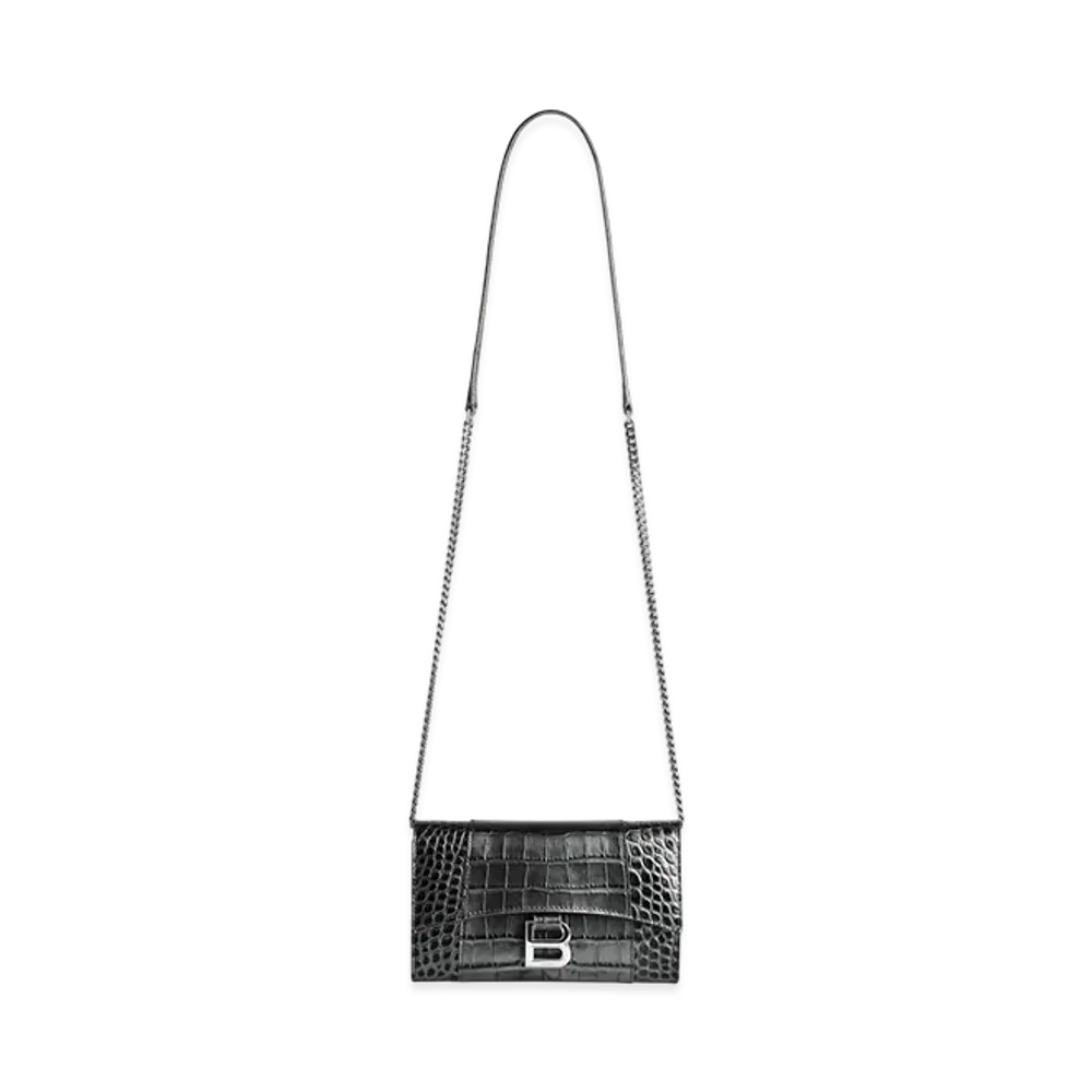 BALENCIAGA Hourglass Chain Wallet "Gunmetal"