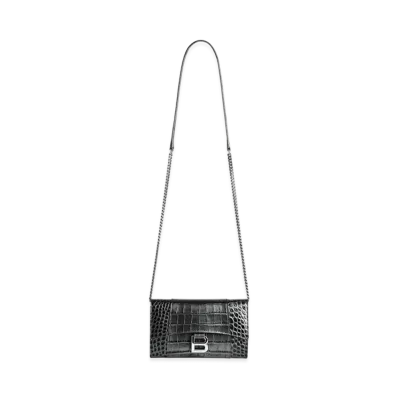 BALENCIAGA Hourglass Chain Wallet "Gunmetal"