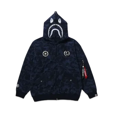 A BATHING APE x ALPHA INDUSTRIES Shark Full Zip Hoodie "Navy"
