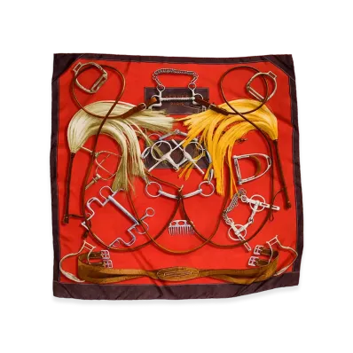 Hermes Scarf 90 Projets Carres au Crayon "Brown/Red"