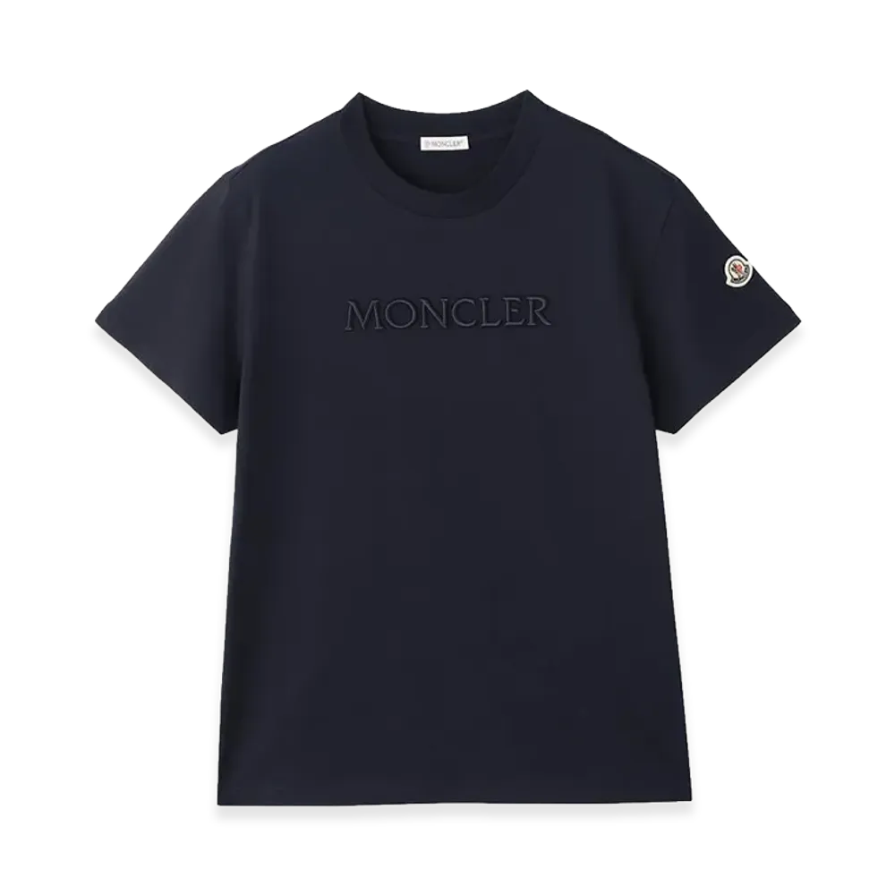MONCLER Women's Cotton Crewneck Embroidered Logo Regular Fit S/S T-Shirt "Navy"
