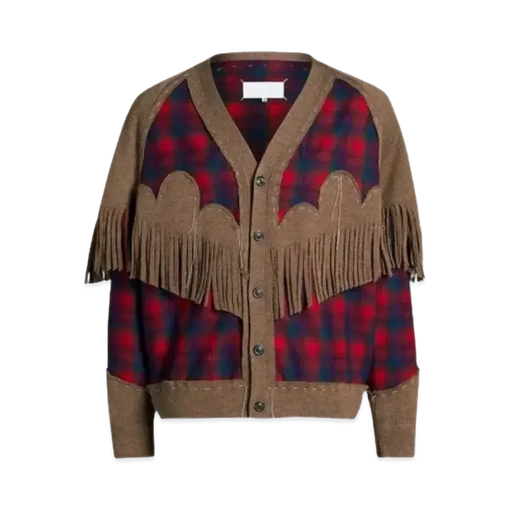 Maison Margiela Pendleton Fringe Cardigan "Walnut/Red"