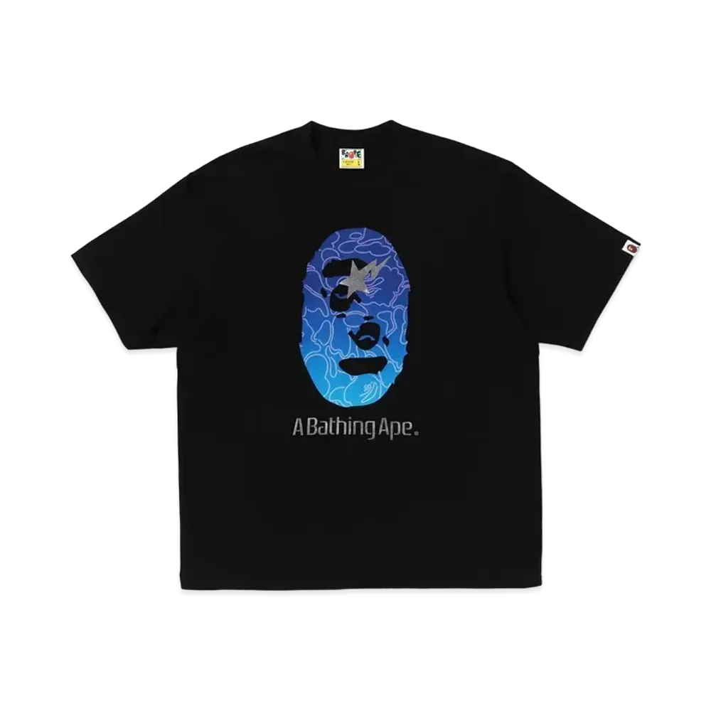 A BATHING APE Line Camo Ape Head Relaxed Fit Tee "Black"