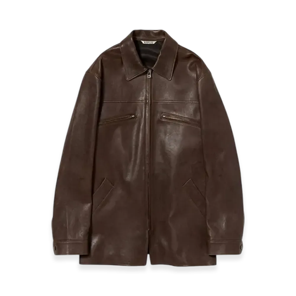 AURALEE Lamb Leather Long Zip Blouson "Brown"