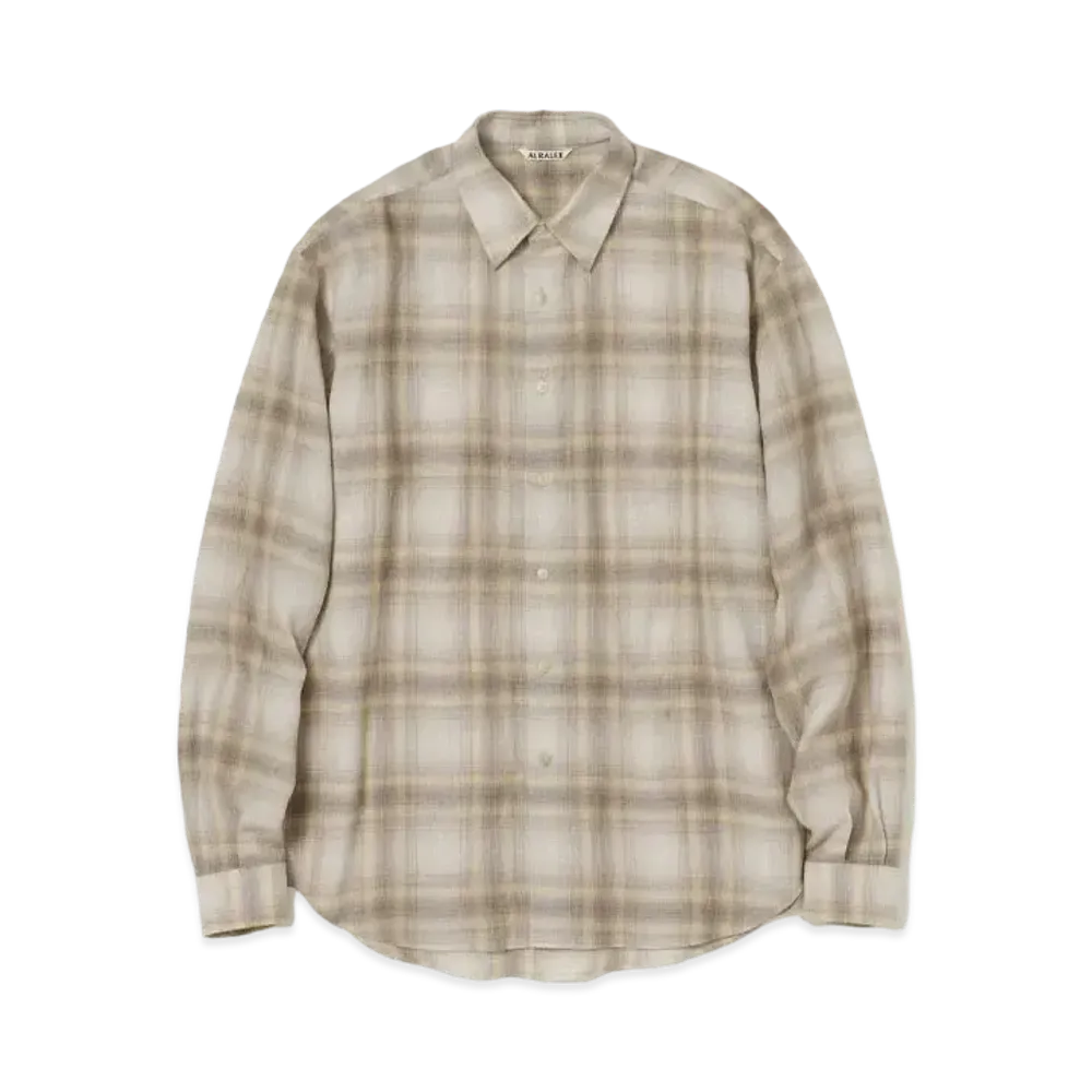 AURALEE Airy Wool Check Shirt "Yellow Gray"