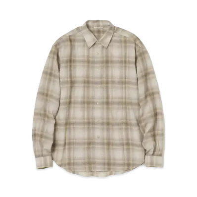 AURALEE Airy Wool Check Shirt "Yellow Gray"