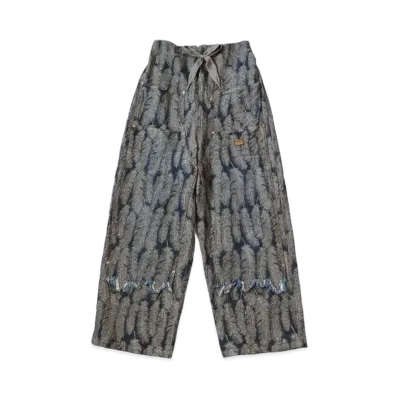 KAPITAL 12oz Magpie Denim W Knee Easy Baggy Pants "Indigo Black"