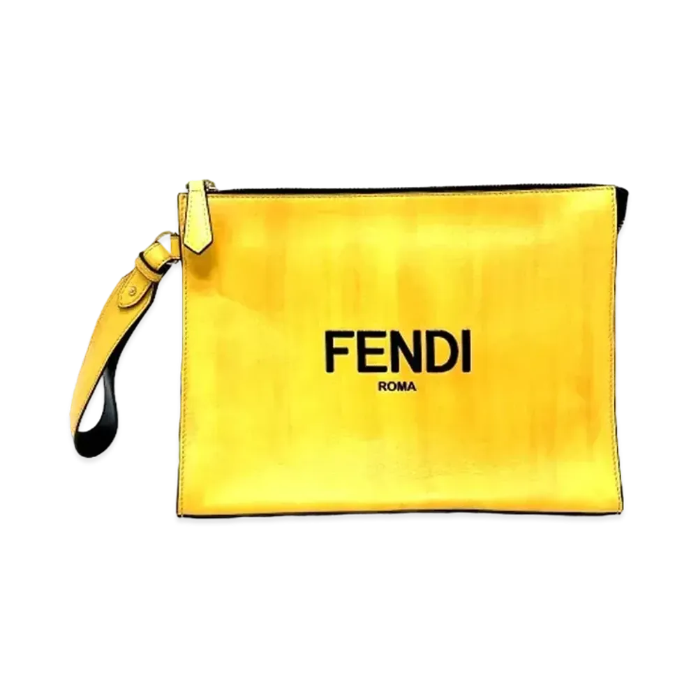 FENDI Pack and Pequin Clutch Bag with Strap "Yellow/Black"