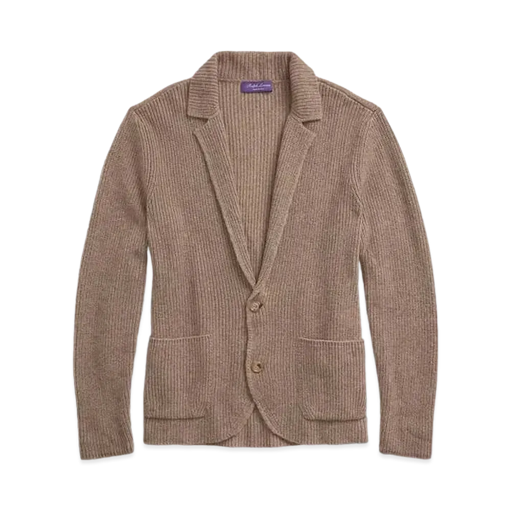Ralph Lauren Purple Label Rib-Knit Cashmere Blazer Cardigan "Brown"