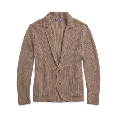 Ralph Lauren Purple Label Rib-Knit Cashmere Blazer Cardigan "Brown"