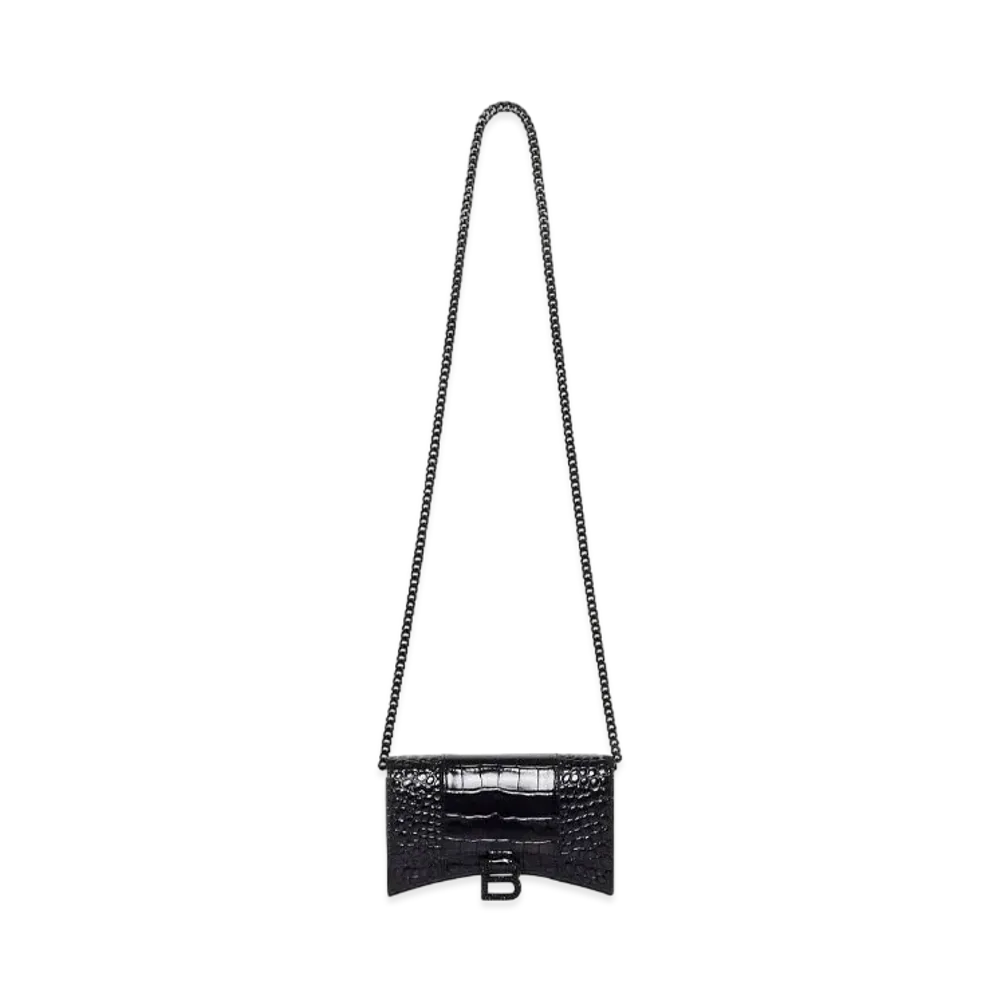 BALENCIAGA Hourglass Chain Wallet Crocodile Type Push "Black"