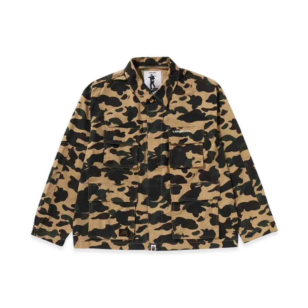 A BATHING APE 1St Camo Heavy Washed Multi Pocket Cargo LS Shirt "Yellow"