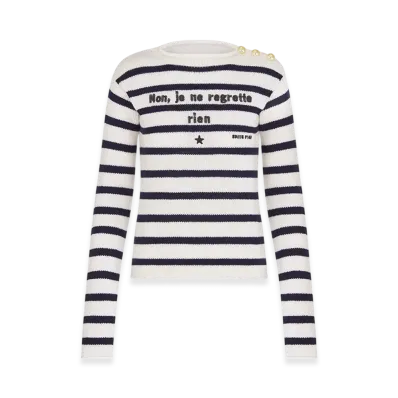 Dior Women's Mariniere Non Je Ne Regrette Rien Sweater Cashmere Knit "Ecru/Navy Blue"
