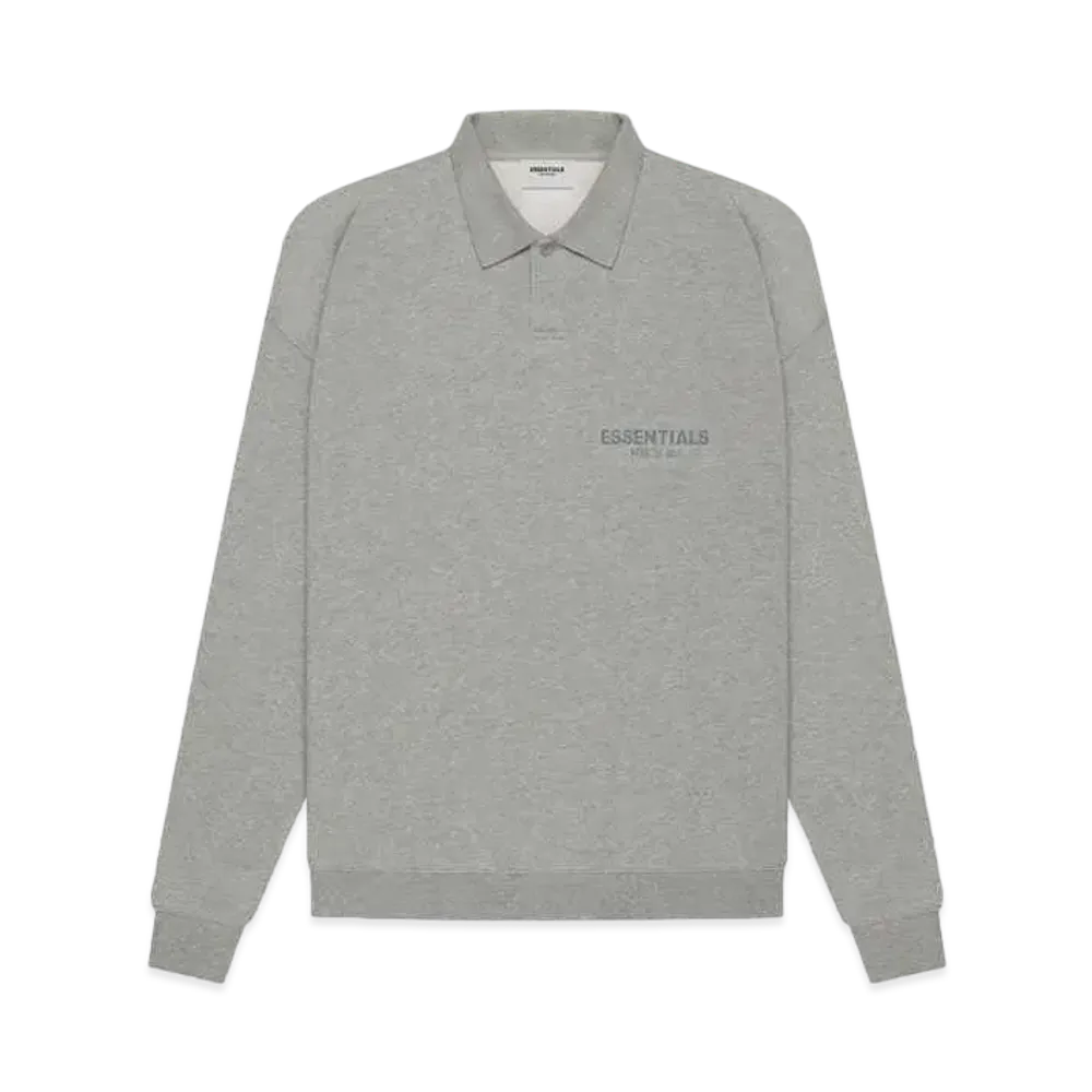 FEAR OF GOD ESSENTIALS Long Sleeve French Terry Polo "Dark Heather Oatmeal"