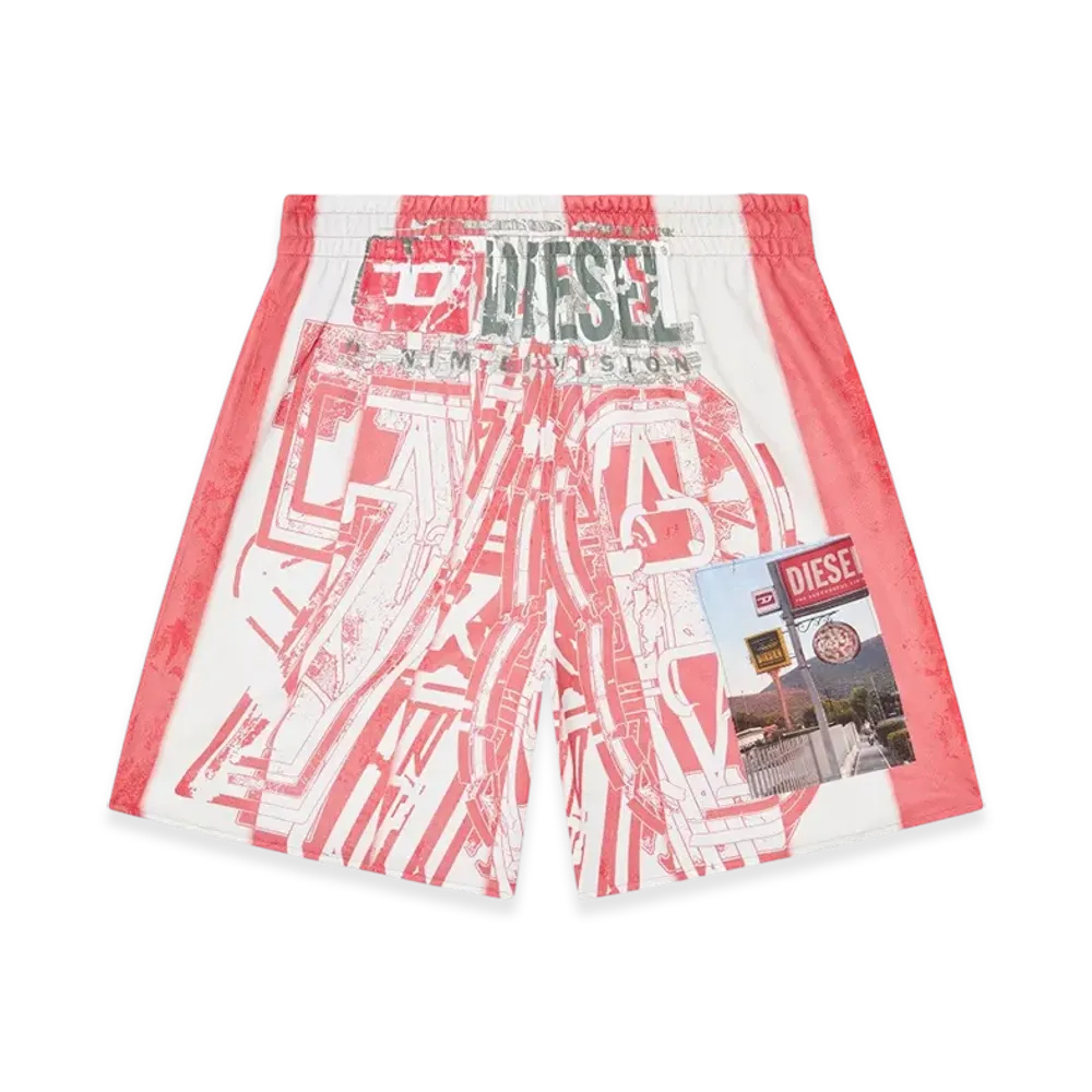 Diesel P-Kurt Striped Shorts With Photo Patches "Red White"