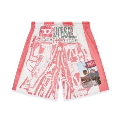 Diesel P-Kurt Striped Shorts With Photo Patches "Red White"