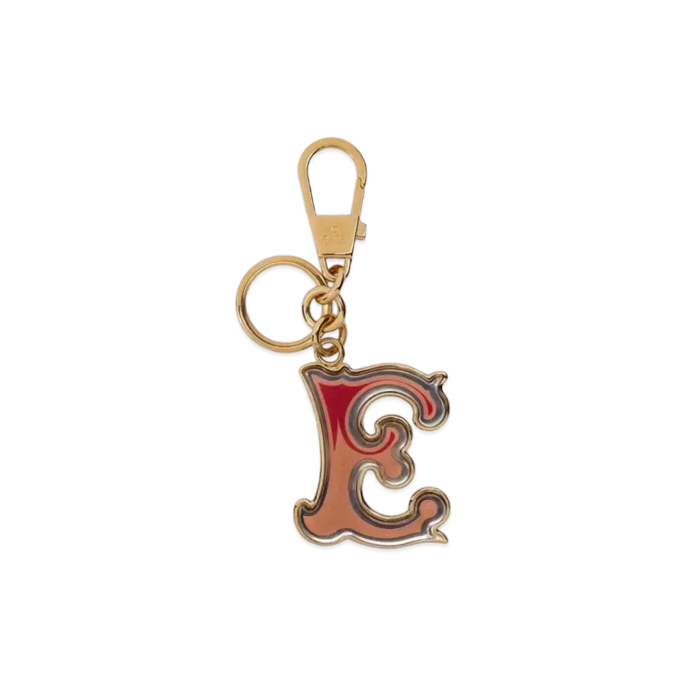 GUCCI Letter E Plexiglas Keychain "Brown/Gold"