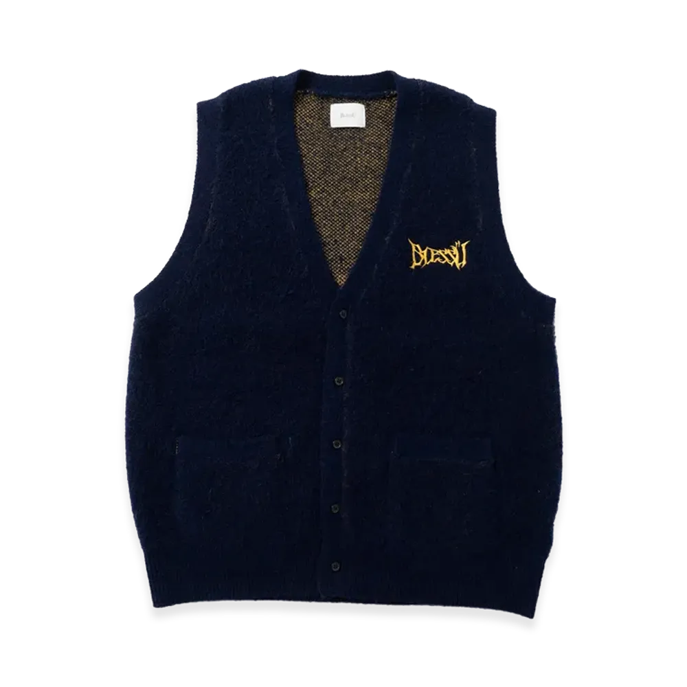 BLESS U Shaggy Knit Vest "Navy"