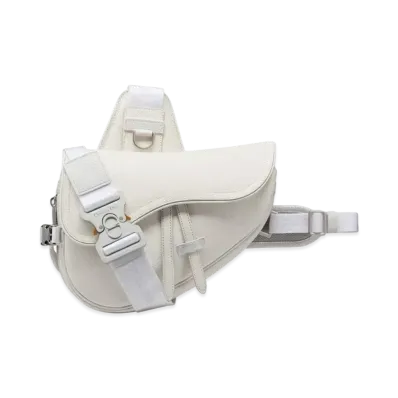 Dior x Sacai Saddle Bag Technical Fabric & Grained Calafskin "White"