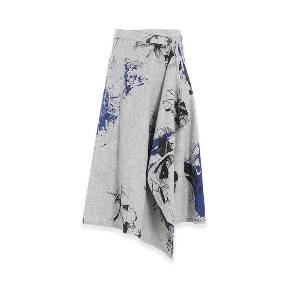 Y's Wool Flower Print Skirt "Grey"