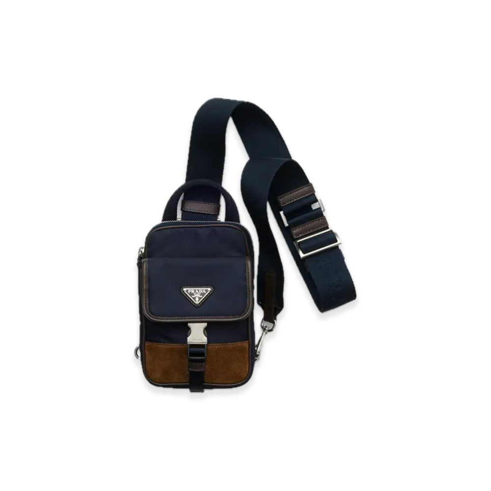 PRADA Re-Nylon x Leather Smartphone Case "Navy/Dark Brown"
