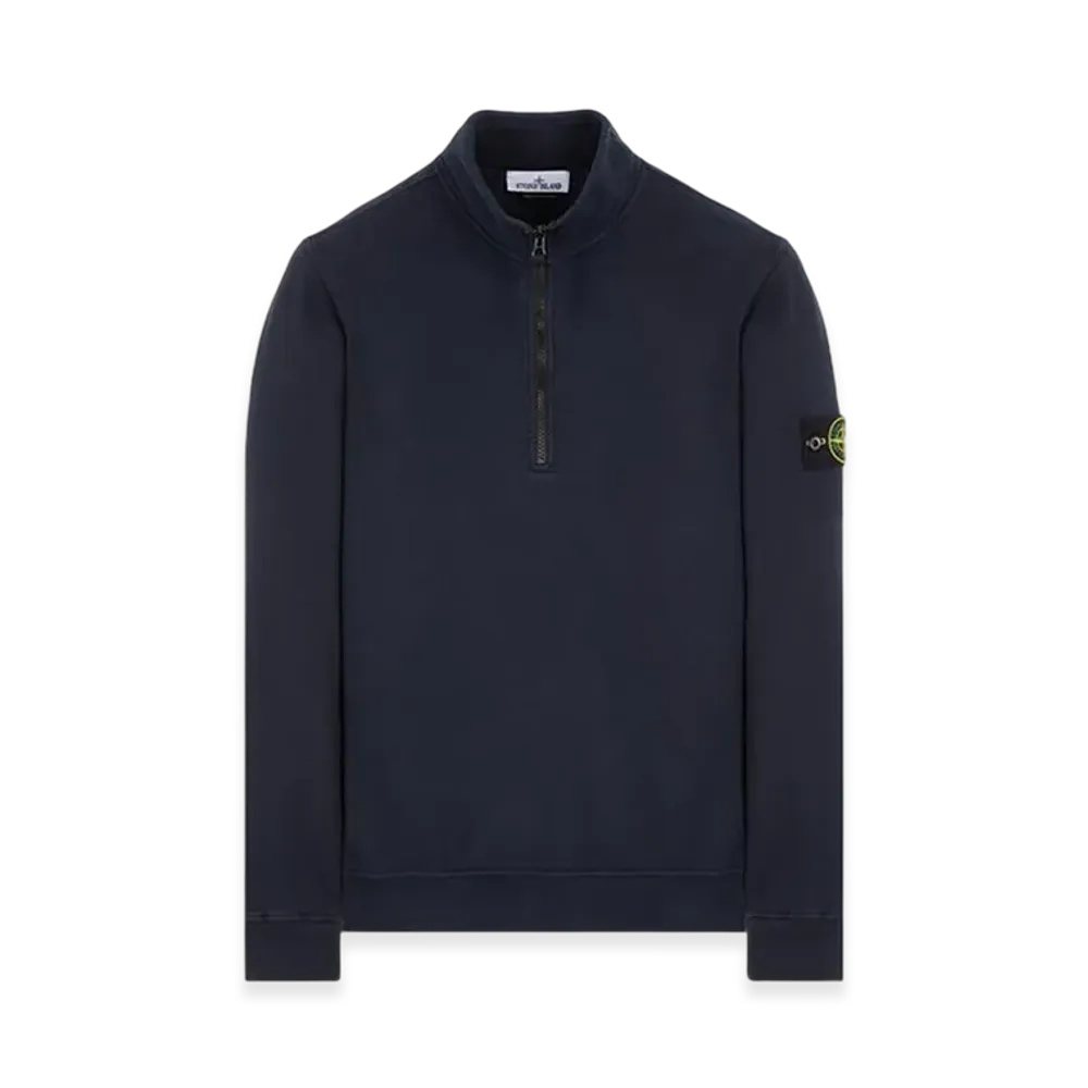 Stone Island 62720 Brushed Cotton Fleece Garment Dyed Half Zip Up Sweatshirt - 23FW "Navy Blue"