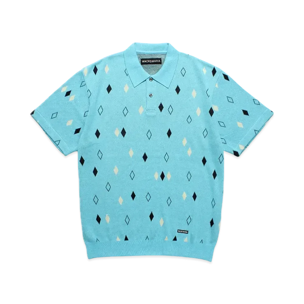 WACKO MARIA Diamond Jacquard Knit Polo Shirt "Blue"