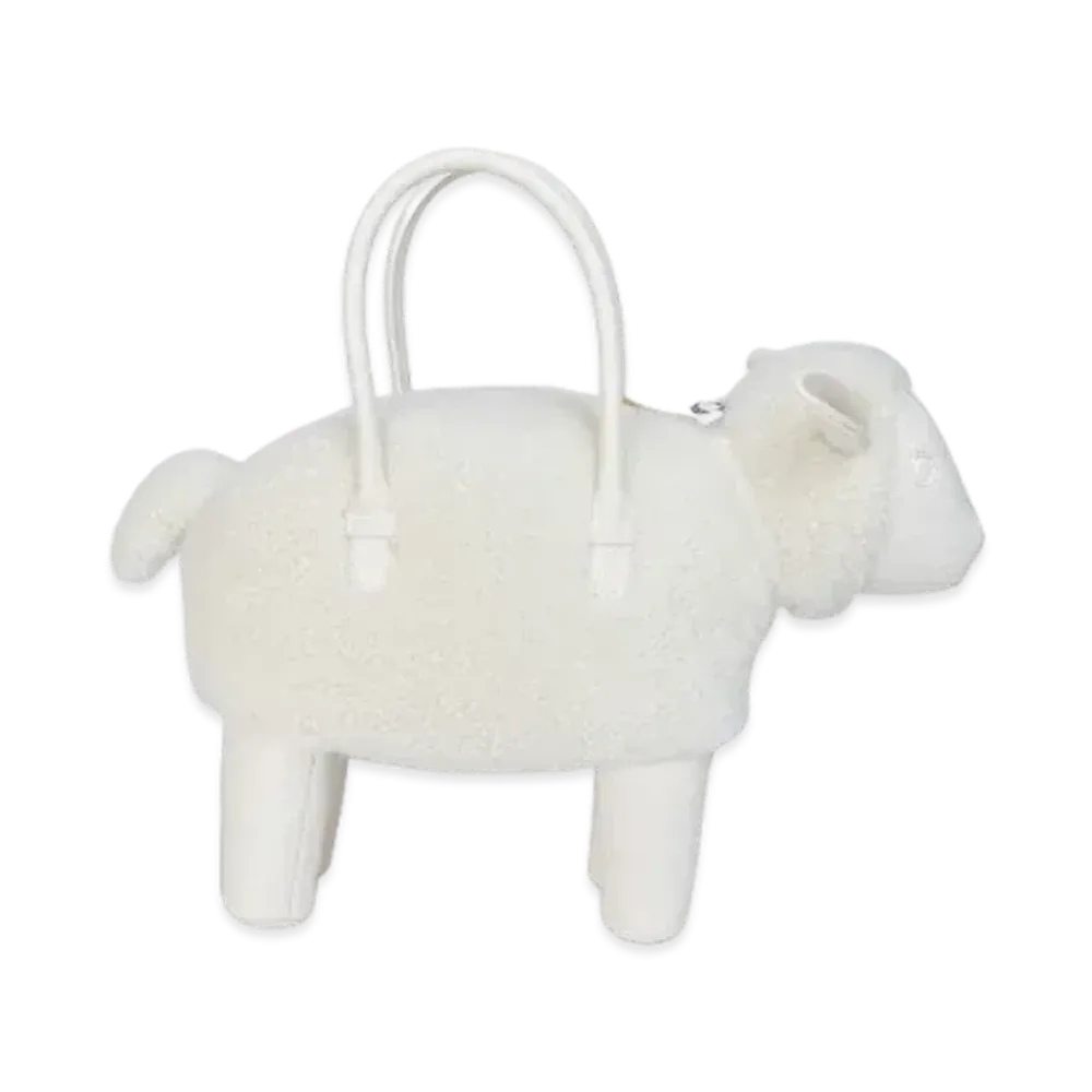 THOM BROWNE Shearling Wool Sheep Bag "White"