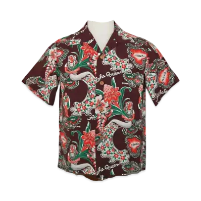 SUN SURF Aloha Queen Rayon Aloha Shirt "Black"