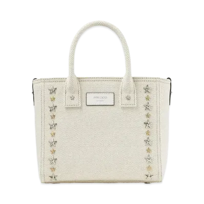 Jimmy Choo Pegasi/S Tote Canvas Tote Bag With Star Studs "Silver/Gold/Natural"