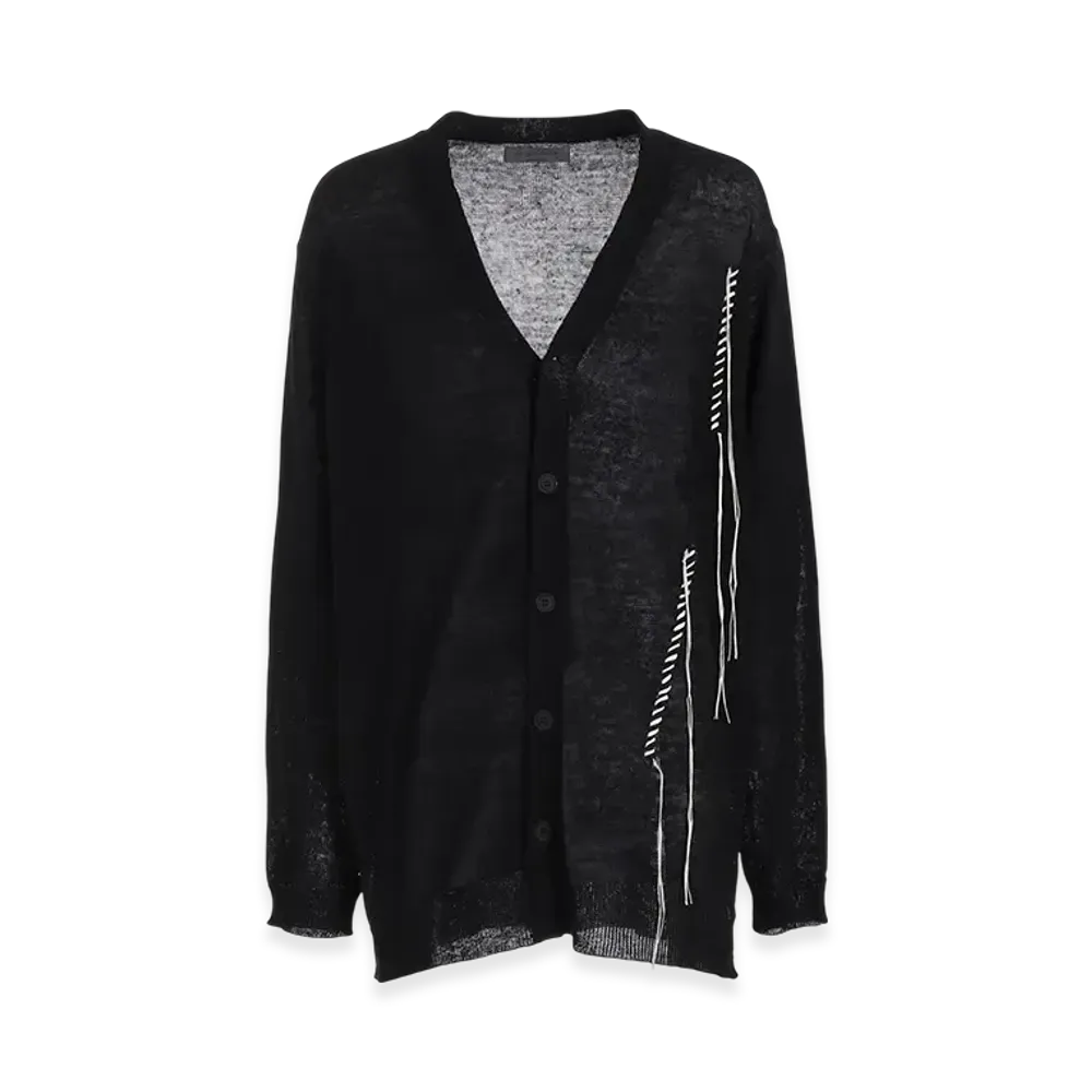 Yohji Yamamoto POUR HOMME 10G Plated Crossed Pattern Embroidery Cardigan "Black"