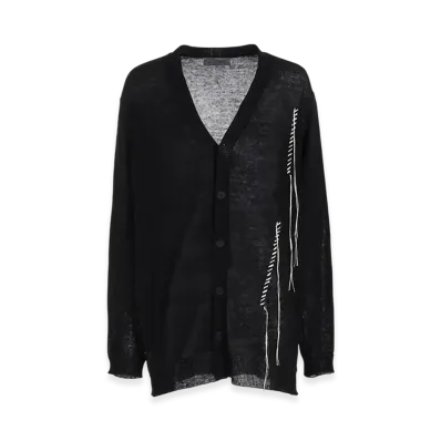 Yohji Yamamoto POUR HOMME 10G Plated Crossed Pattern Embroidery Cardigan "Black"