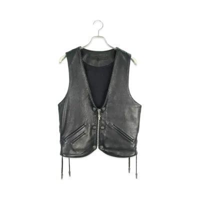 Chrome Hearts 6 Button Zip Front Crossball Leather Vest with Large Cross "Black"