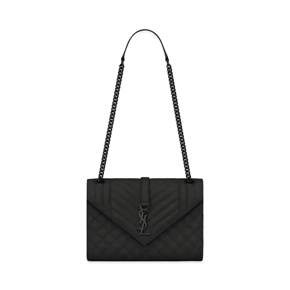 Saint Laurent Envelope Medium Bag In Mix Matelasse Grain De Poudre Embossed Leather "Black"