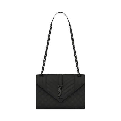 Saint Laurent Envelope Medium Bag In Mix Matelasse Grain De Poudre Embossed Leather "Black"