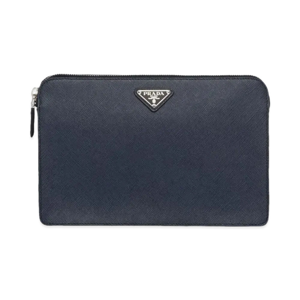 PRADA Saffiano Leather Clutch "Navy"
