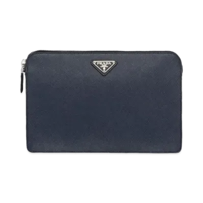 PRADA Saffiano Leather Clutch "Navy"