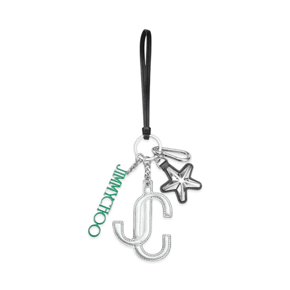 Jimmy Choo JC Multi Charm Metallic Nappa Star Logo Bag Charm "Silver/Green/Black"