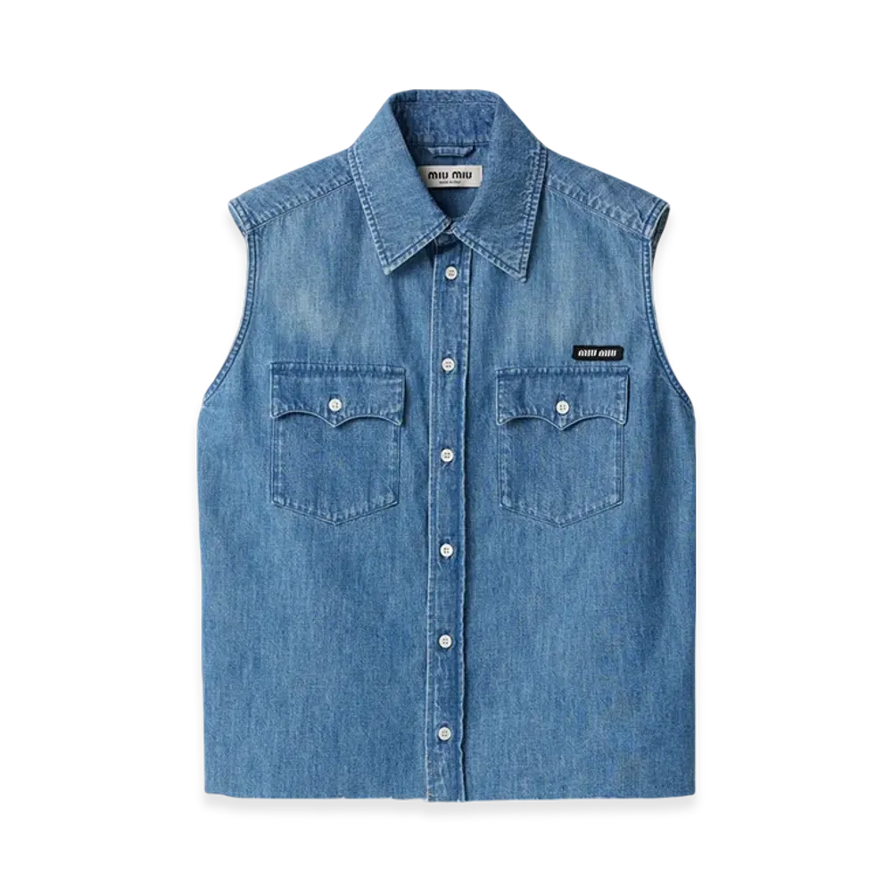 MIU MIU Sleeveless Chambray Shirt "Sapphire Blue"