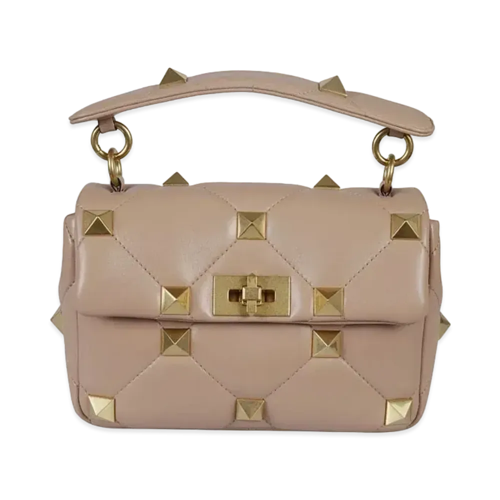 Valentino Medium Nappa Roman Stud The Shoulder Bag With Chain "Baby Pink"