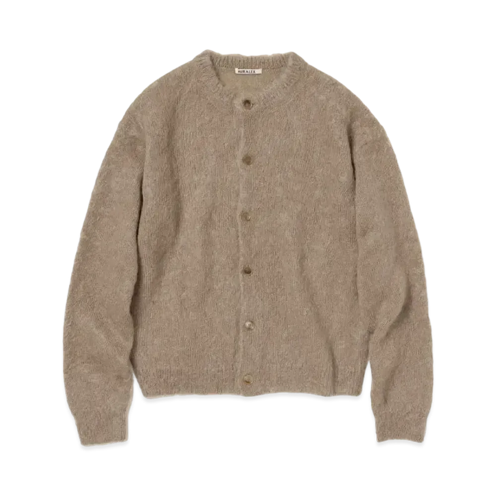 AURALEE Brushed Super Kid Mohair Knit Cardigan "Gray Beige"