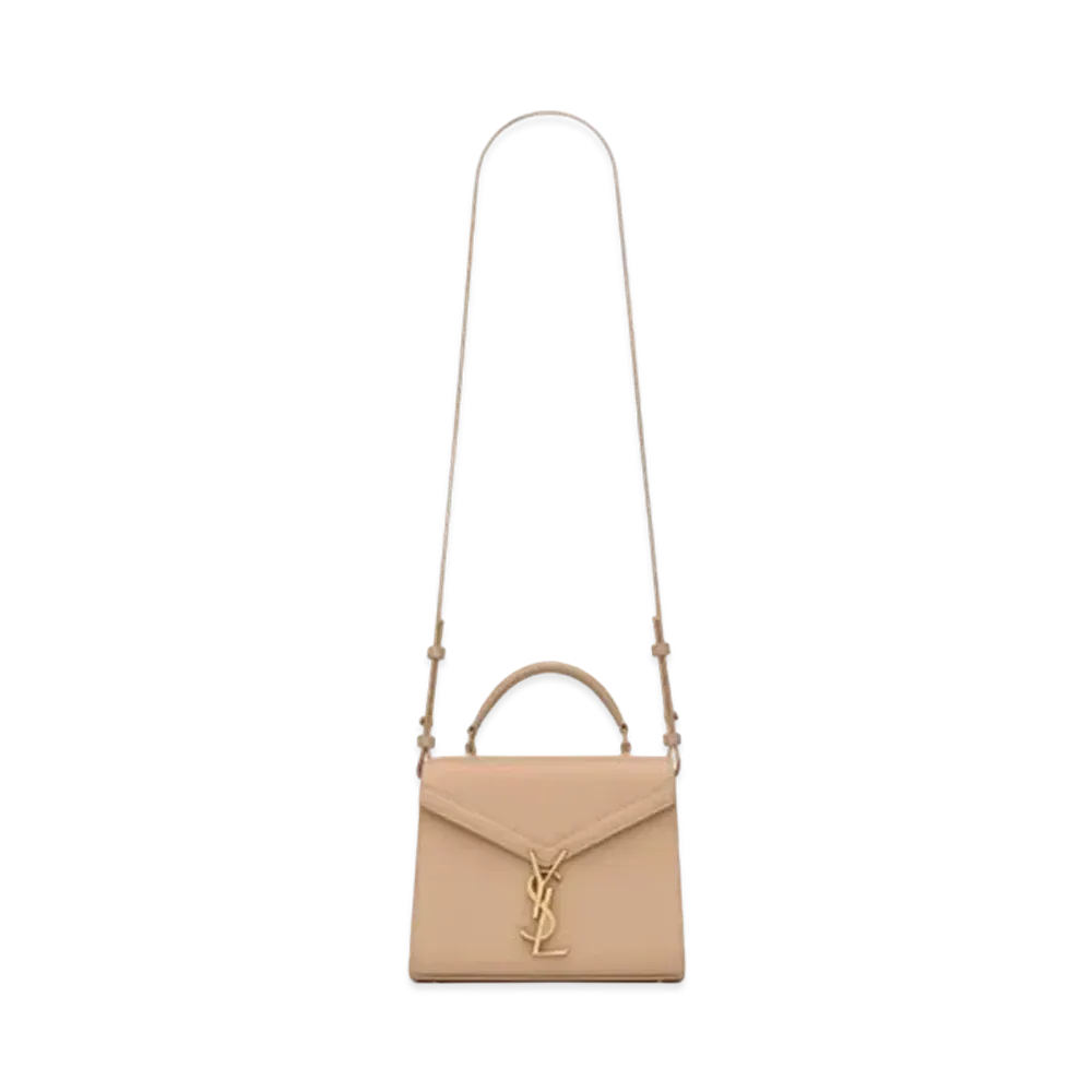 Saint Laurent Cassandra Medium Top Handle Bag In Grain De Poudre Embossed Leather "Dark Beige"