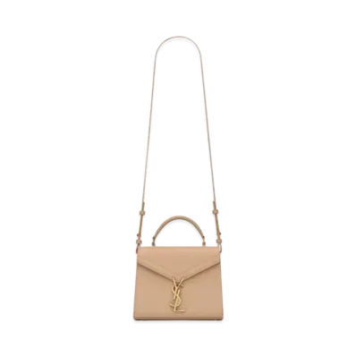 Saint Laurent Cassandra Medium Top Handle Bag In Grain De Poudre Embossed Leather "Dark Beige"