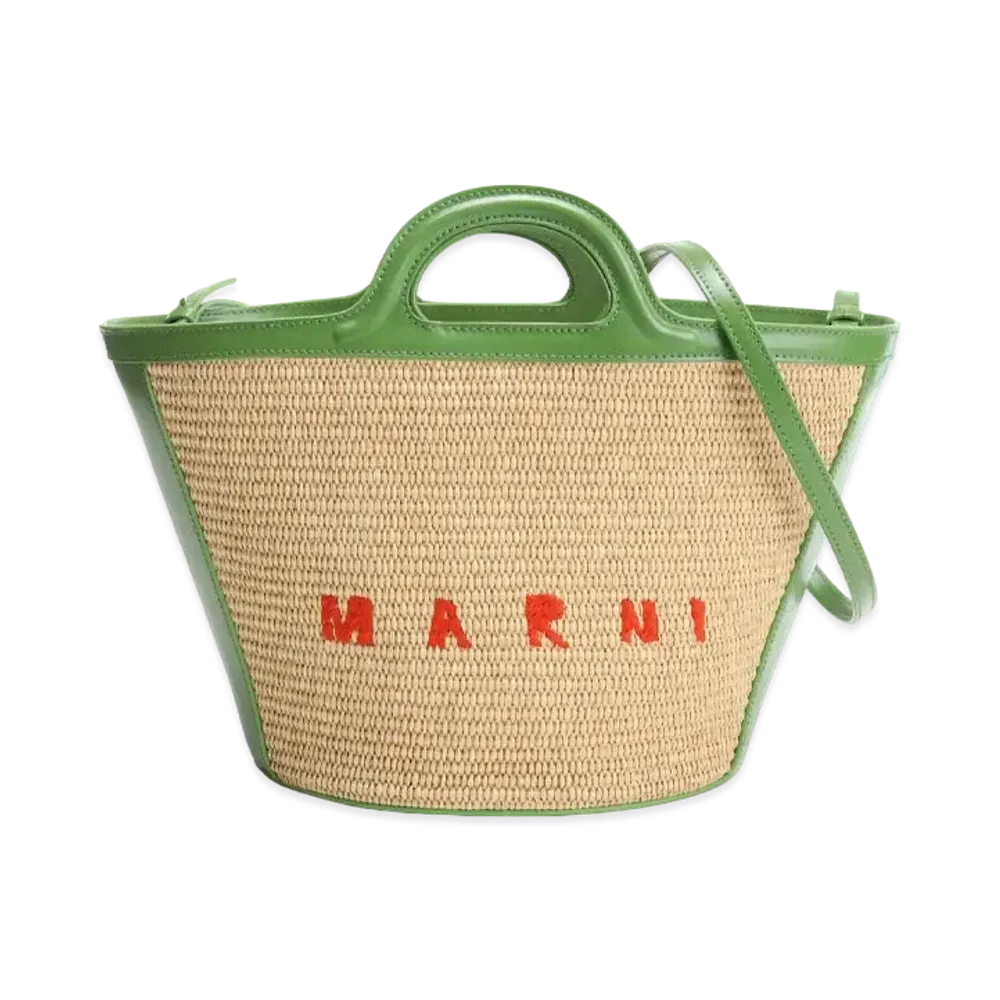 Marni Tropicalia Small Bag In Green Leather And Raffia "Sandstorm/Herb"