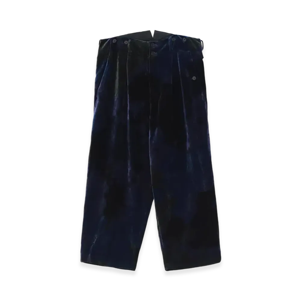S'YTE Tie-Dye Velvet Suspender Pants With Triangle Gusset "Navy"